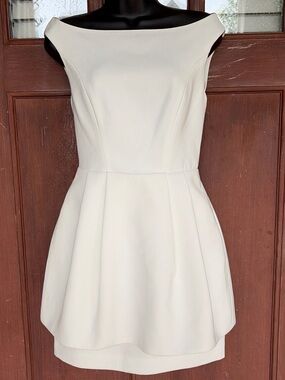 Elegant Off-White Boatneck Fit & Flare Dress